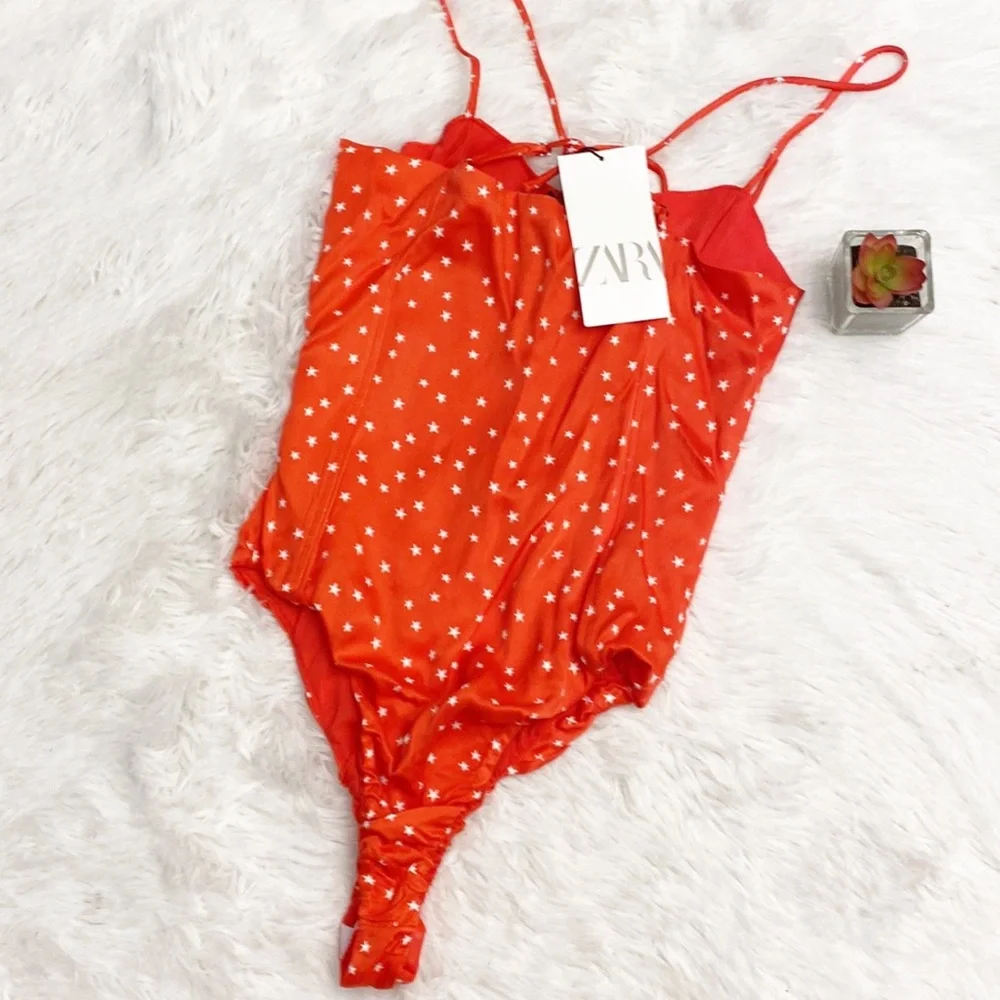 NWT ZARA | Red white stars print bodysuit top women’s Small - Picture 9 of 9